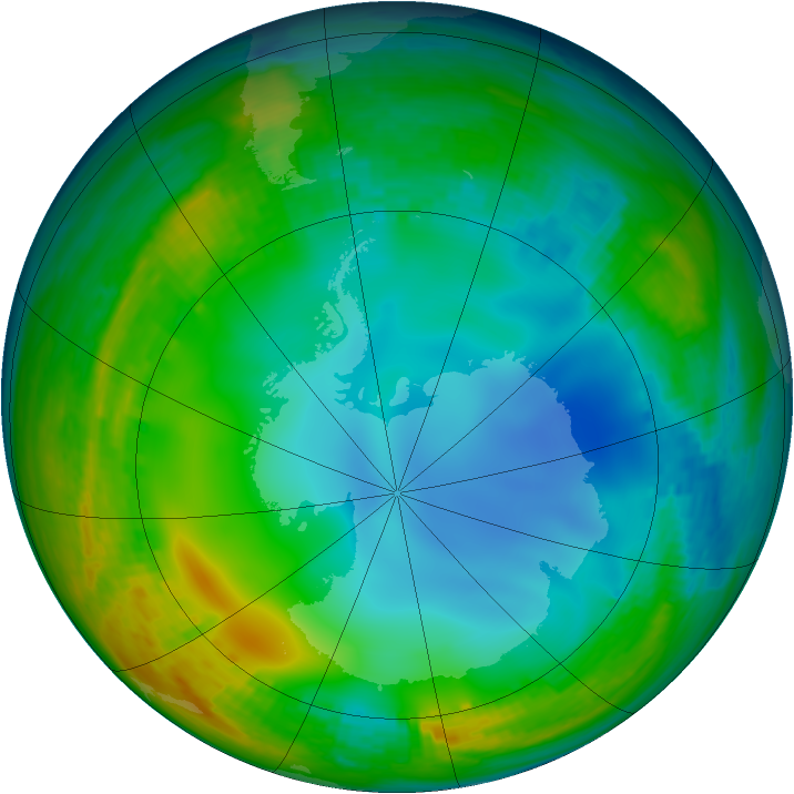 Antarctic ozone map for 29 June 2001